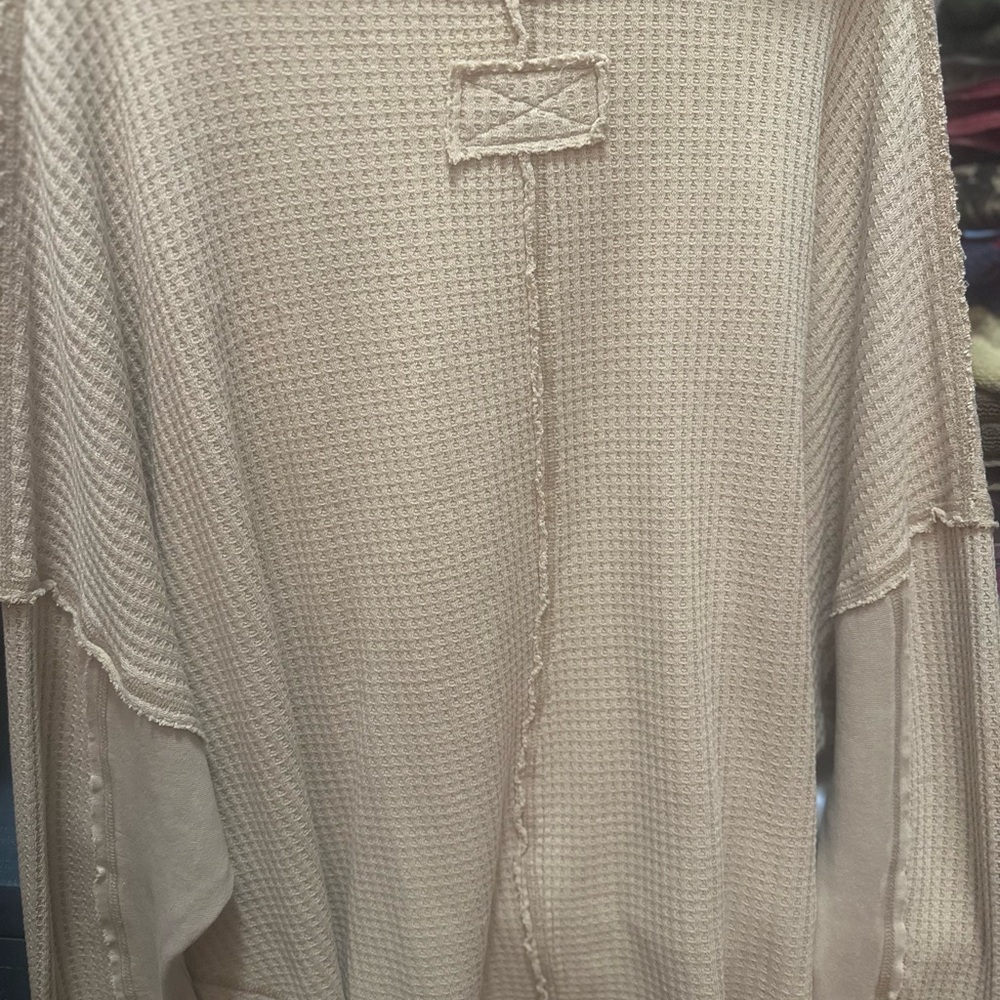 Easel Cream Cardigan with Waffle Knit Texture